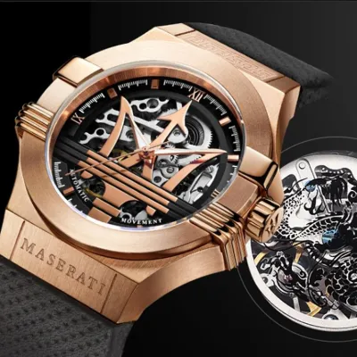 Maserati Potenza Limited Edition Automatic Skeleton Leather Strap Watch
